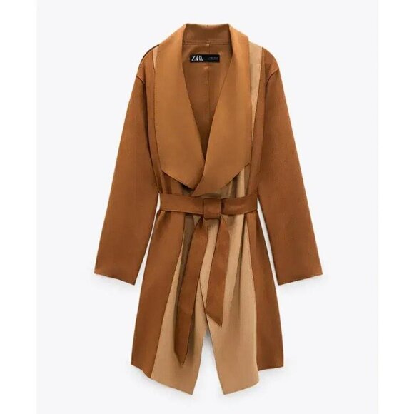 ZARA Women's Patchwork Faux Suede Jacket Size XS In Taupe Brown - Picture 4 of 12